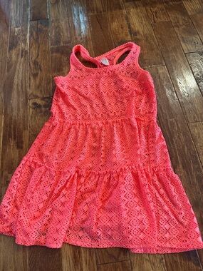 Girls Cat and Jack Hot Coral Pink Crochet Tiered Swim coverup 10/12 and 14 (NWT)
